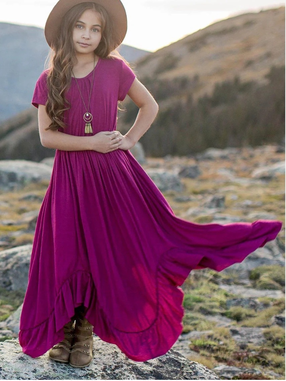 Mia Joy Girls Maxi Dress Tie Back Ruffle Hem Flowy Boho Cottagecore Rustic NWT